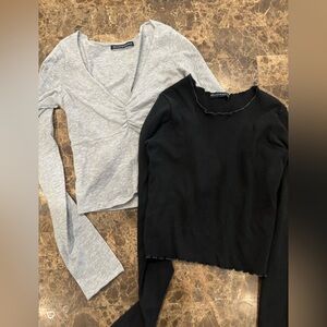 Brandy Melville Gray and Black Long Sleeve Blouses